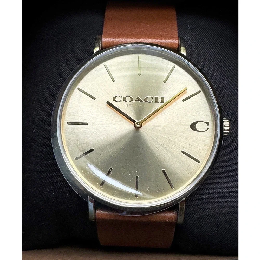 Coach Charles Gold Dial Watch with a Brown Leather Strap (Model 14602433)